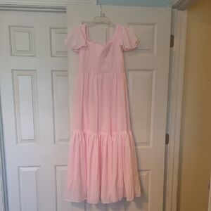 Girls' Pink Ruffle-Sleeve Formal Dress